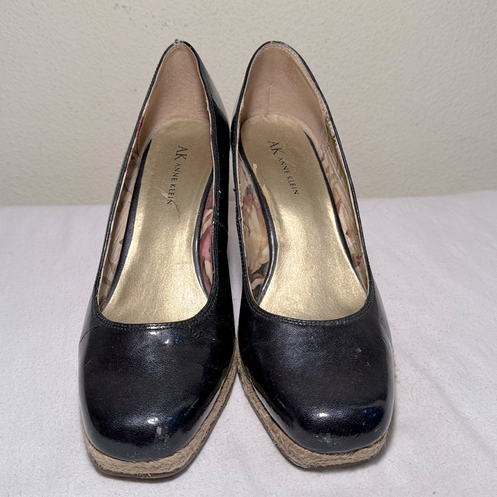 Anne Klein Wedge Espadrilles Heels, patent navy, size 8